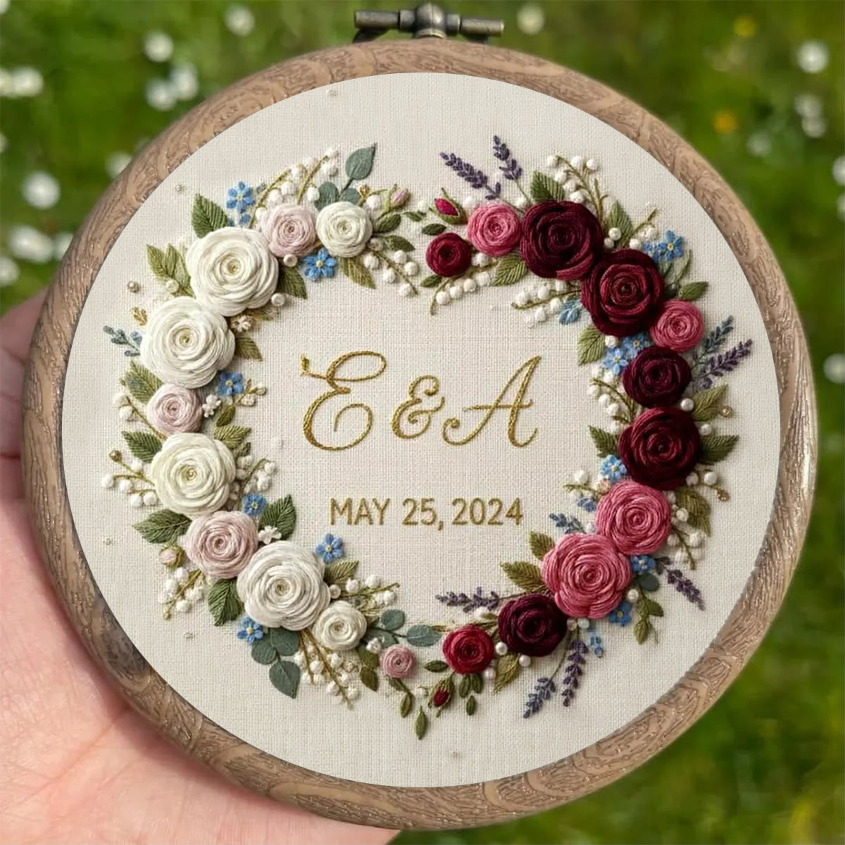 Rubbyoo Embroidery Kit - Dual-tone Rose Heart Wreath | Handcrafted Memorial Gift | Elegant Embroidery Accent - image 3