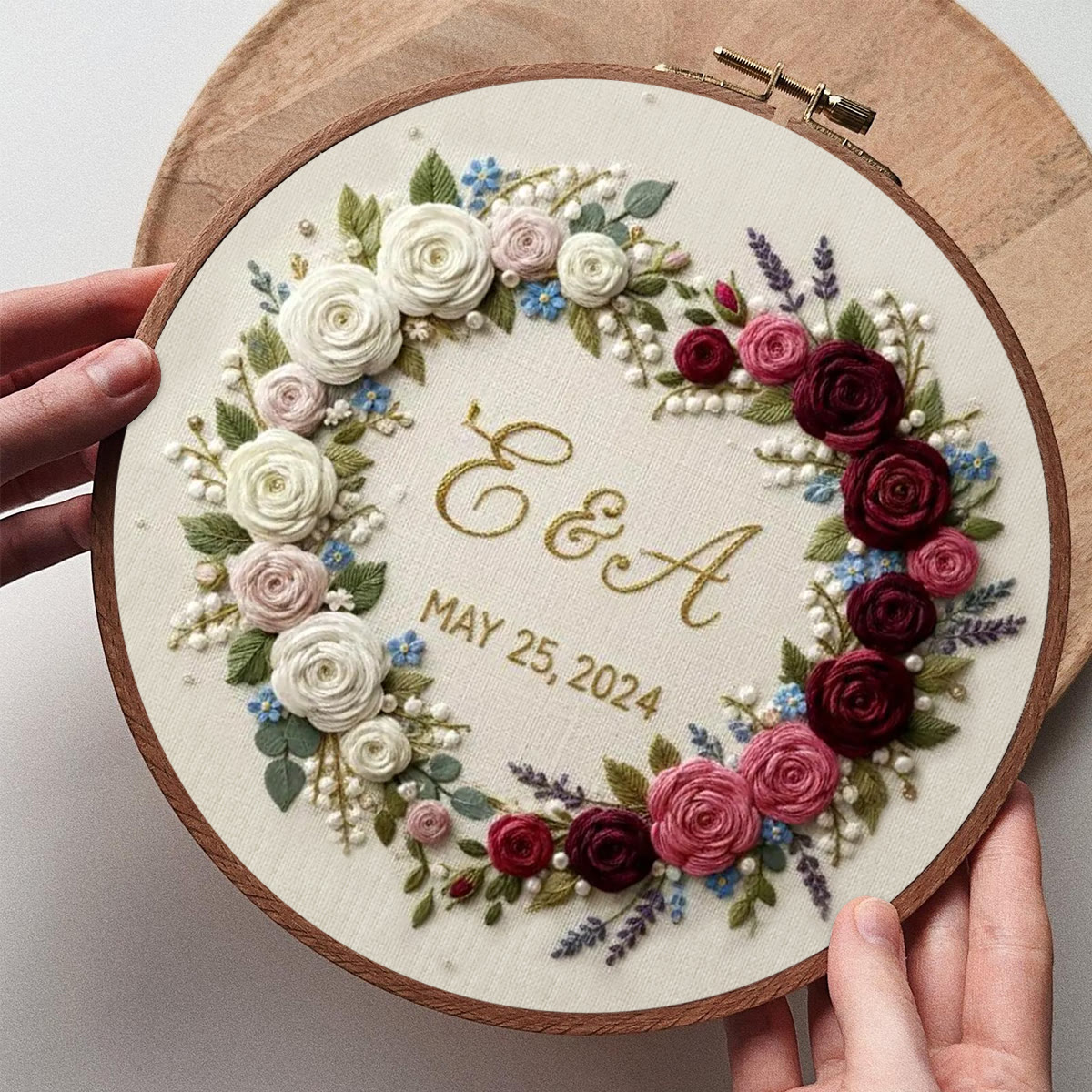 Rubbyoo Embroidery Kit - Dual-tone Rose Heart Wreath | Handcrafted Memorial Gift | Elegant Embroidery Accent - image 6