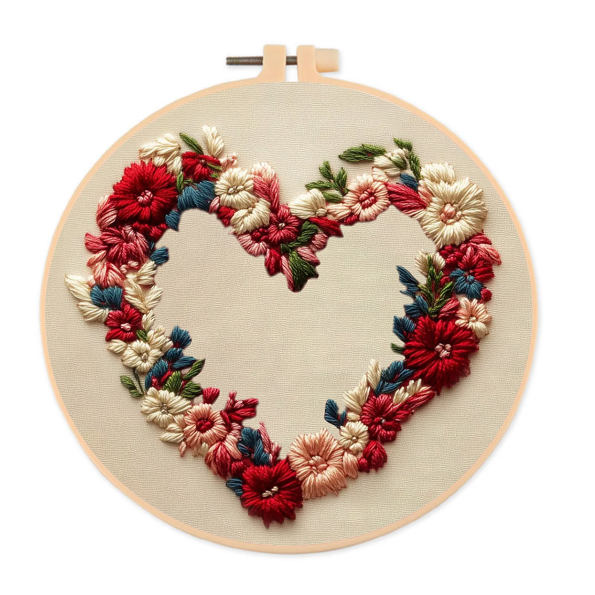 Rubbyoo Embroidery Kit - Red Floral-wreathed Heart | Valentine's Gifting Choice | Heartfelt Handcrafted Creation - 20*20cm - image 1