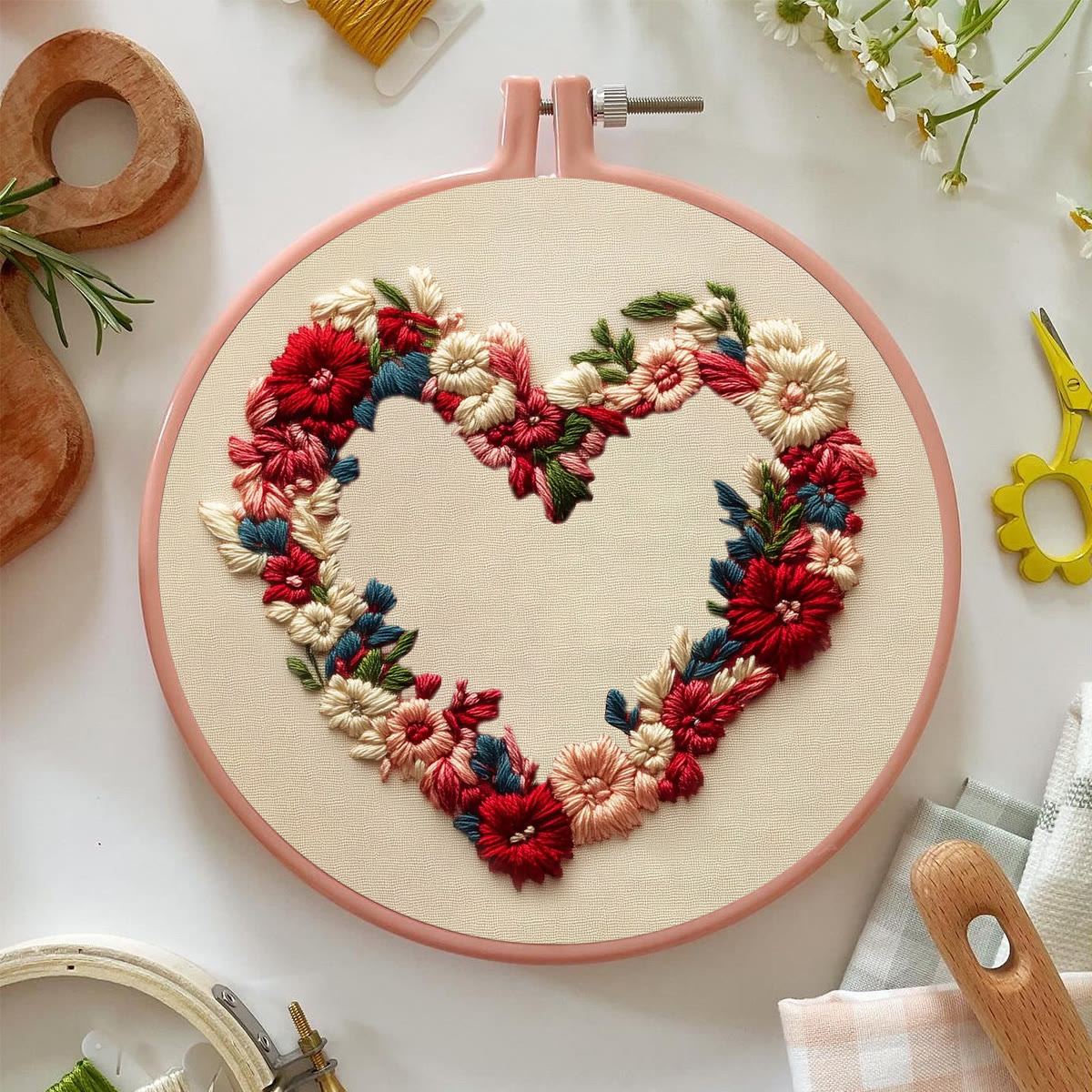 Rubbyoo Embroidery Kit - Red Floral-wreathed Heart | Valentine's Gifting Choice | Heartfelt Handcrafted Creation - image 4