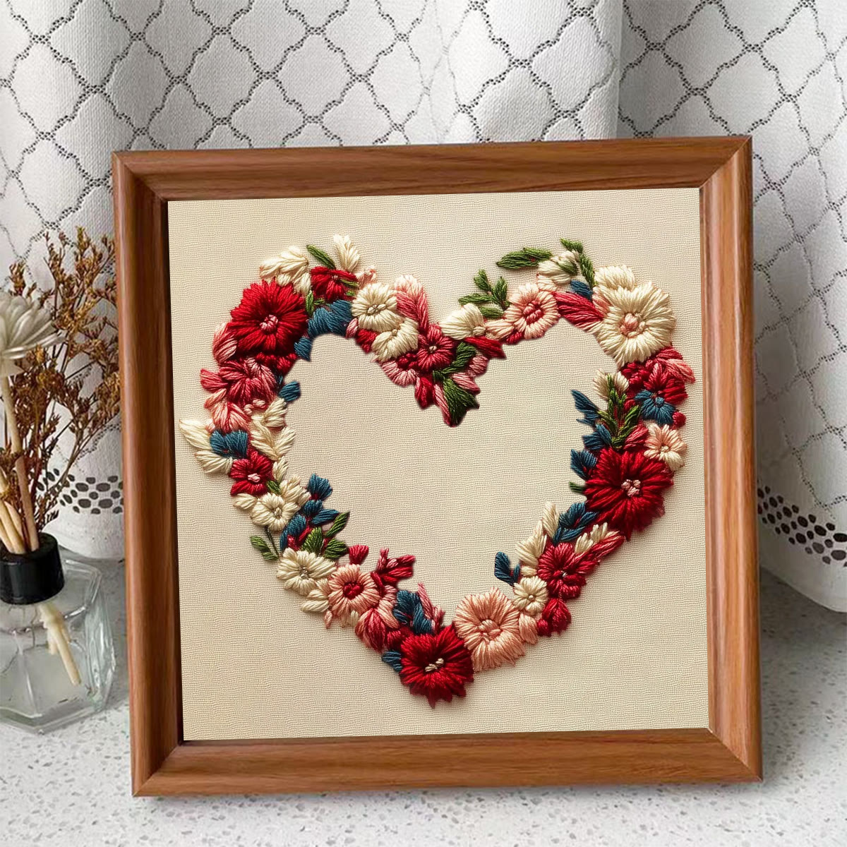 Rubbyoo Embroidery Kit - Red Floral-wreathed Heart | Valentine's Gifting Choice | Heartfelt Handcrafted Creation - Embroidery Kit Plus An Extra Frame - image 10