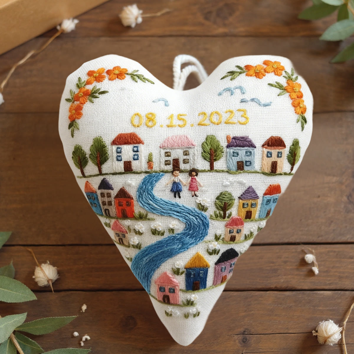 Rubbyoo Heart Embroidery Kit - Happy House | Personalized Hanging Gift | Nice Gift Idea  - 6 inches hoop kit - image 1