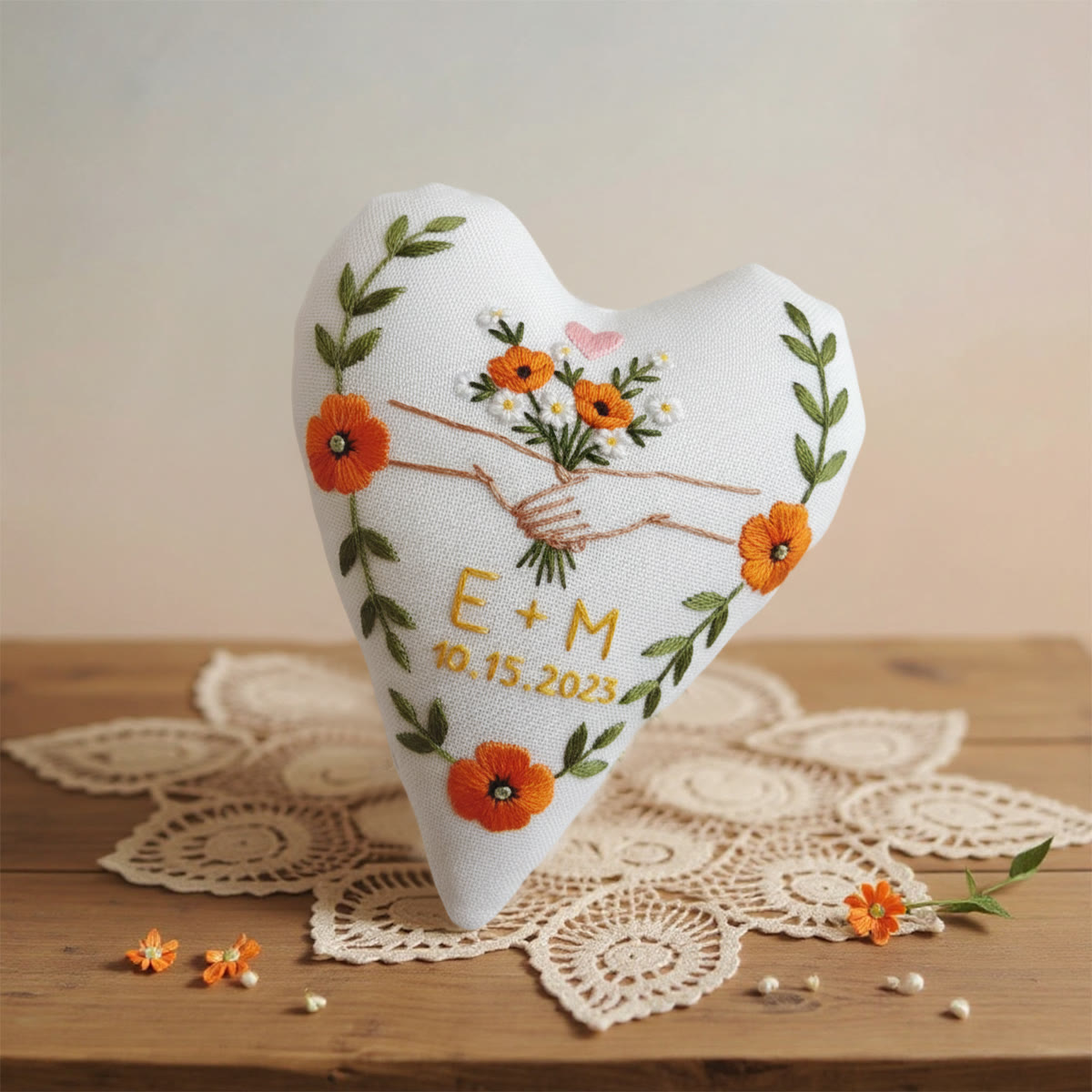 Rubbyoo Heart Embroidery Kit - To Hold Your Hand | Handmade Wedding Craft |  Hanging Gift For Couple  - image 2