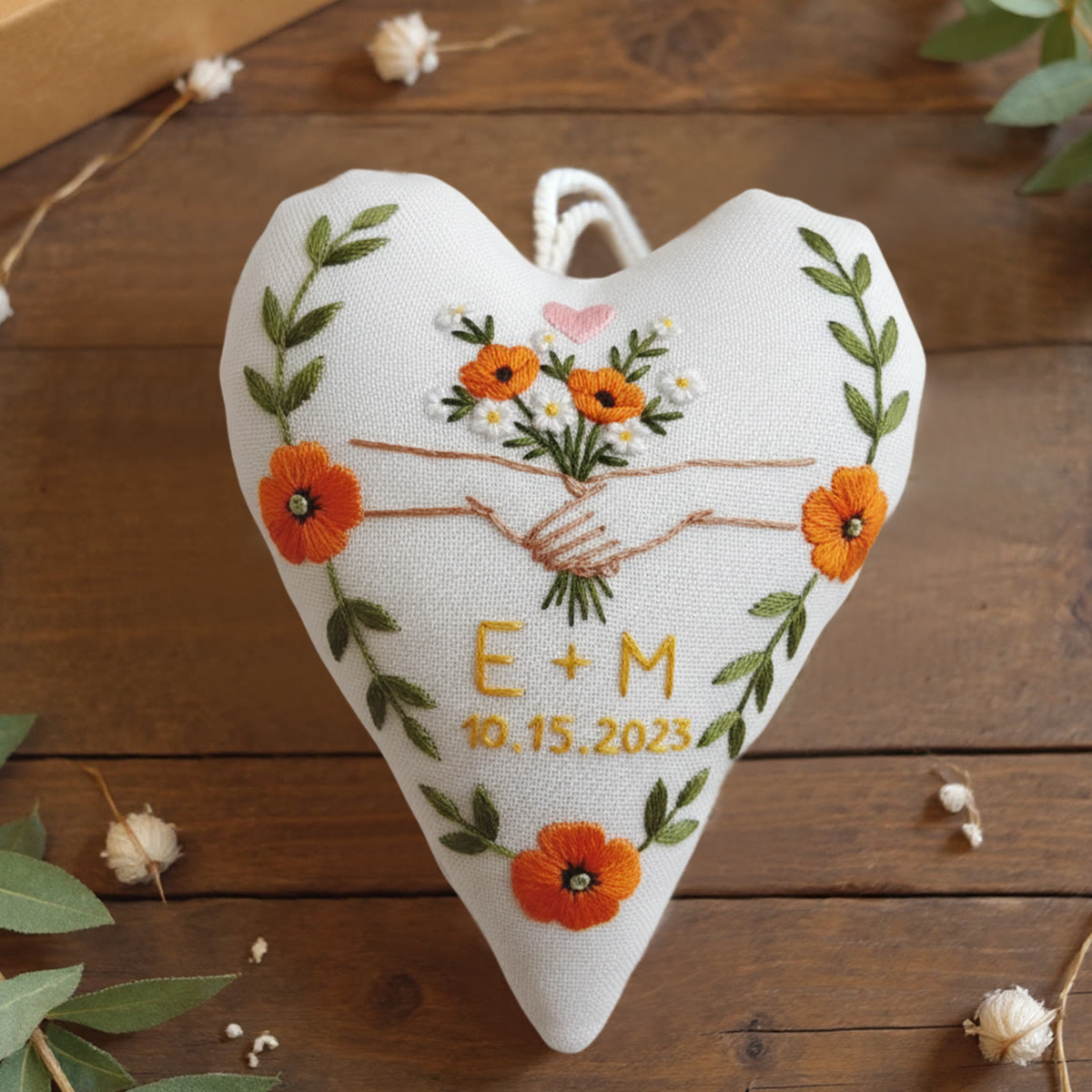 Rubbyoo Heart Embroidery Kit - To Hold Your Hand | Handmade Wedding Craft |  Hanging Gift For Couple  - 6 inches hoop kit - image 1