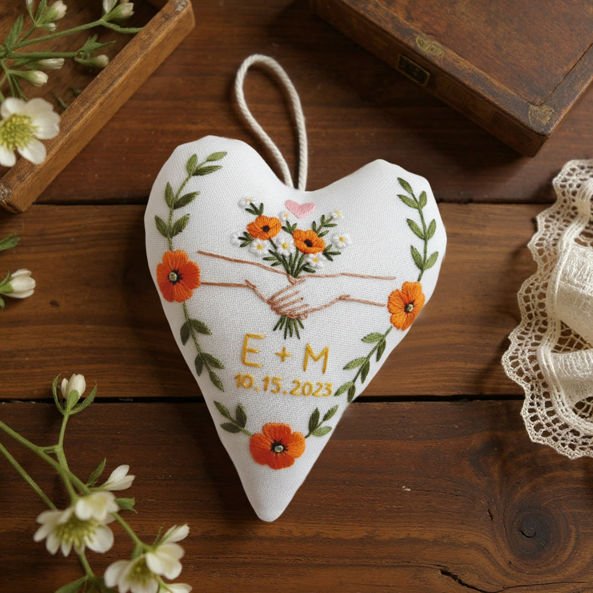 Rubbyoo Heart Embroidery Kit - To Hold Your Hand | Handmade Wedding Craft |  Hanging Gift For Couple  - image 8