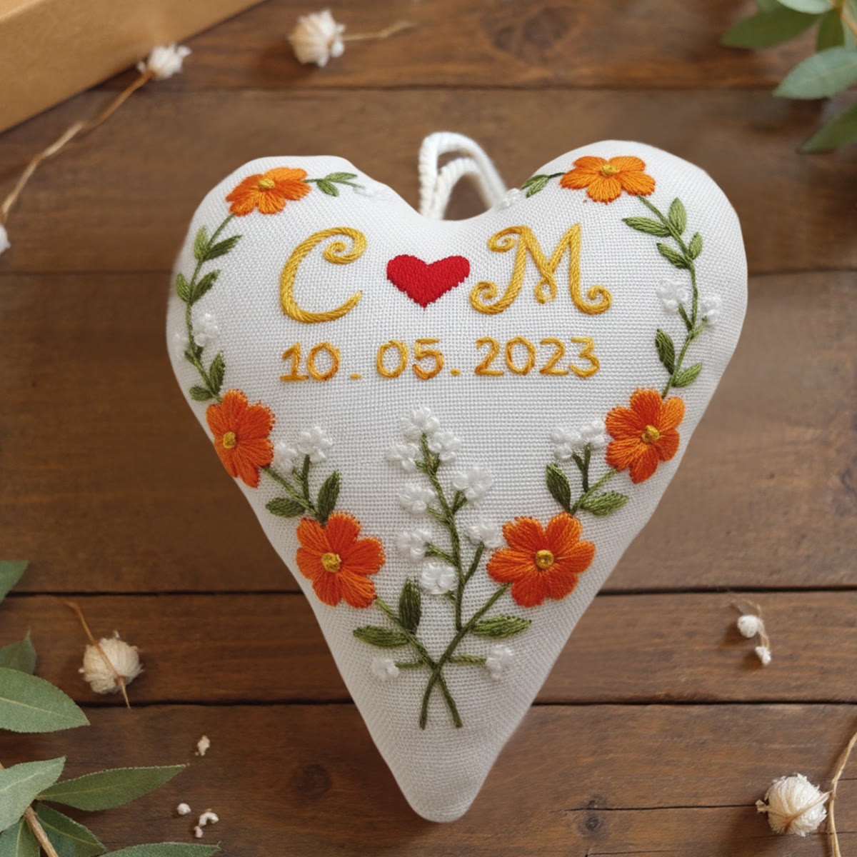 Rubbyoo Heart Embroidery Kit - Romantic Flower | Handmade Set For Beginners | Diy Home Decoration - 6 inches hoop kit - image 1