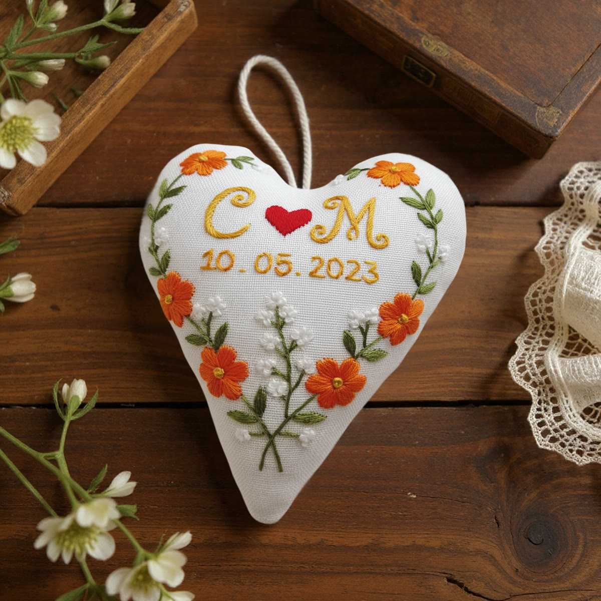 Rubbyoo Heart Embroidery Kit - Romantic Flower | Handmade Set For Beginners | Diy Home Decoration - image 8