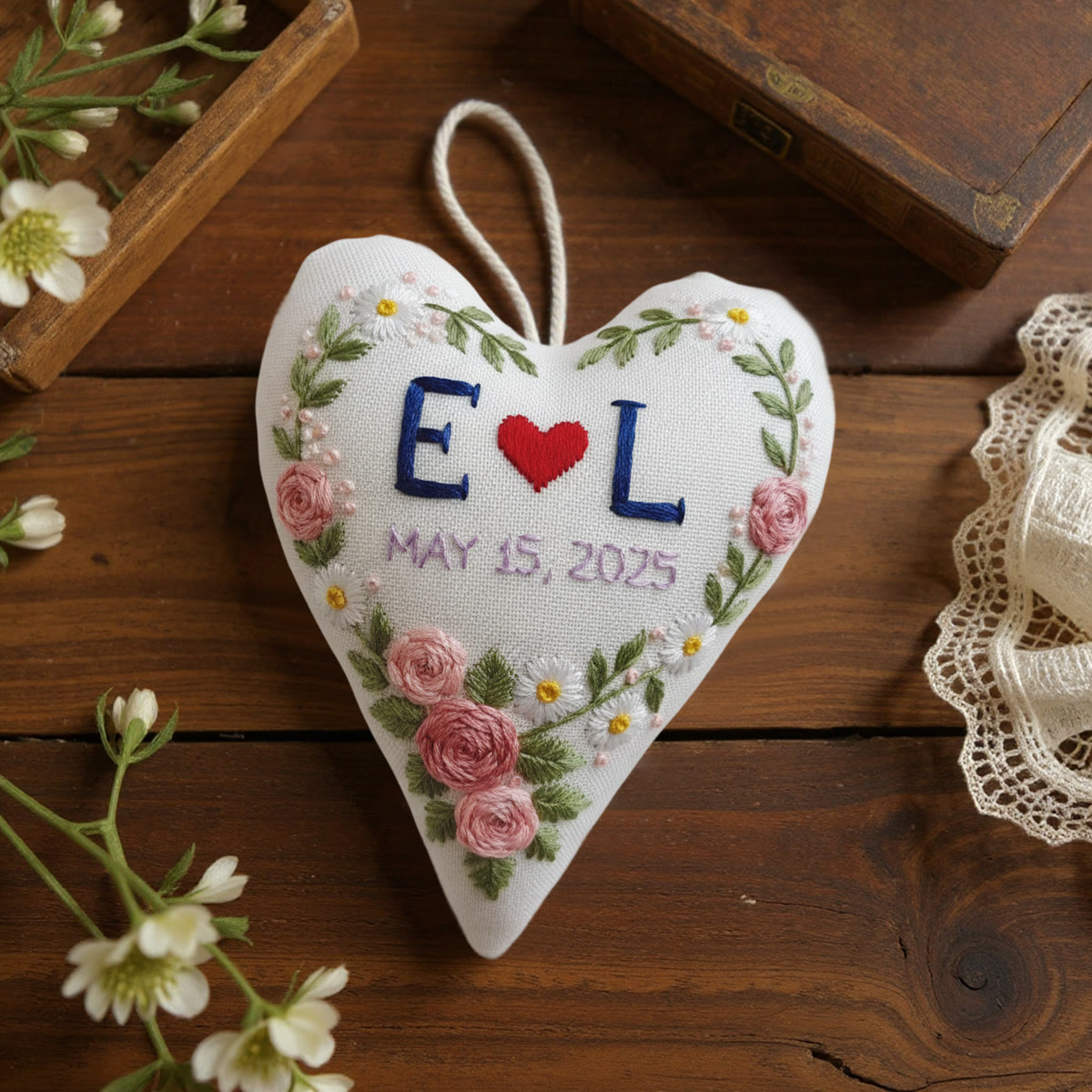 Rubbyoo Heart Embroidery Kit - Charming Rose | Valentine's Day Decor | Floral Handmade Craft  - image 2