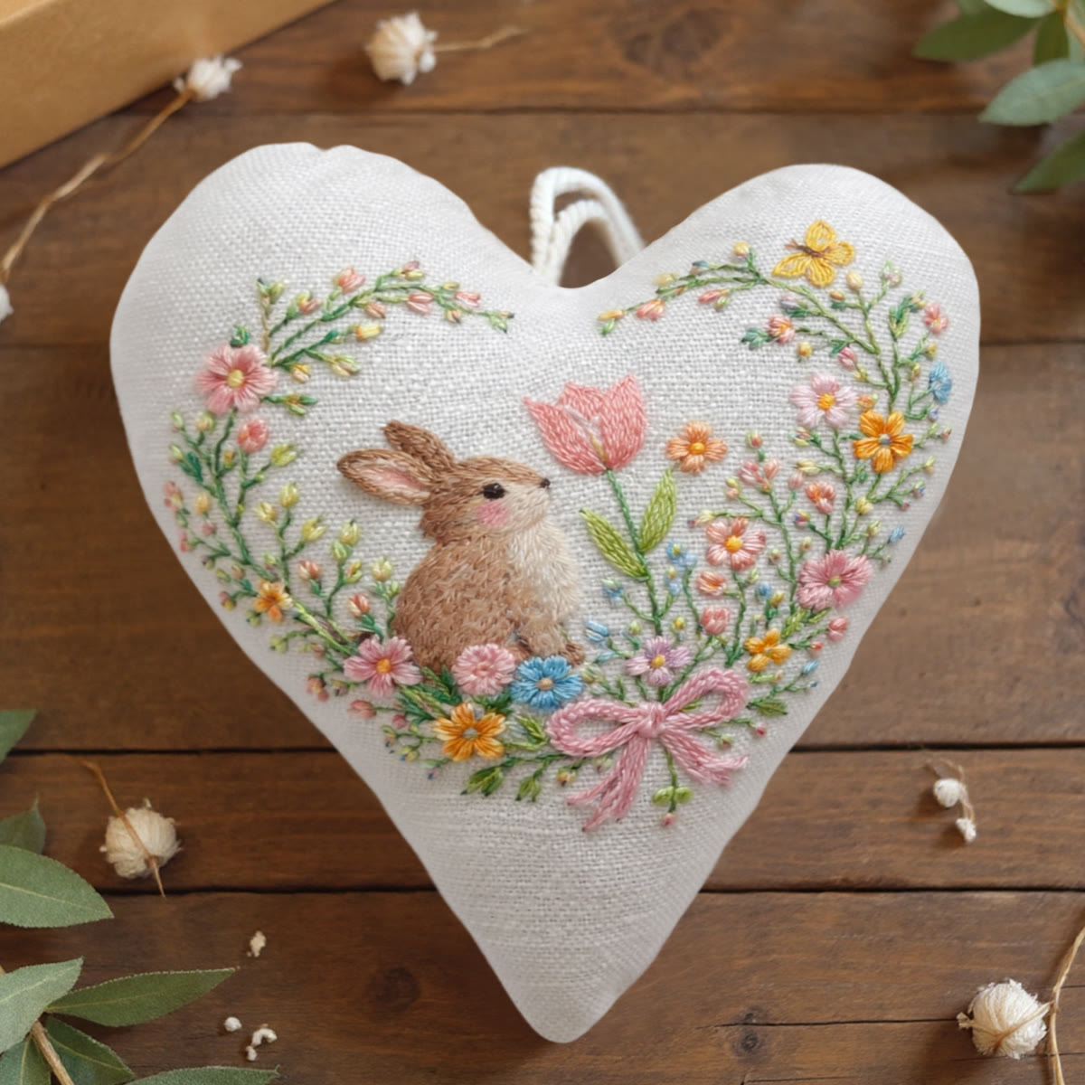 Rubbyoo Heart Embroidery Kit - Adorable Rabbit | Hanging Hearts Decor | Easy Needle Craft For Beginner  - 6 inches hoop kit - image 1