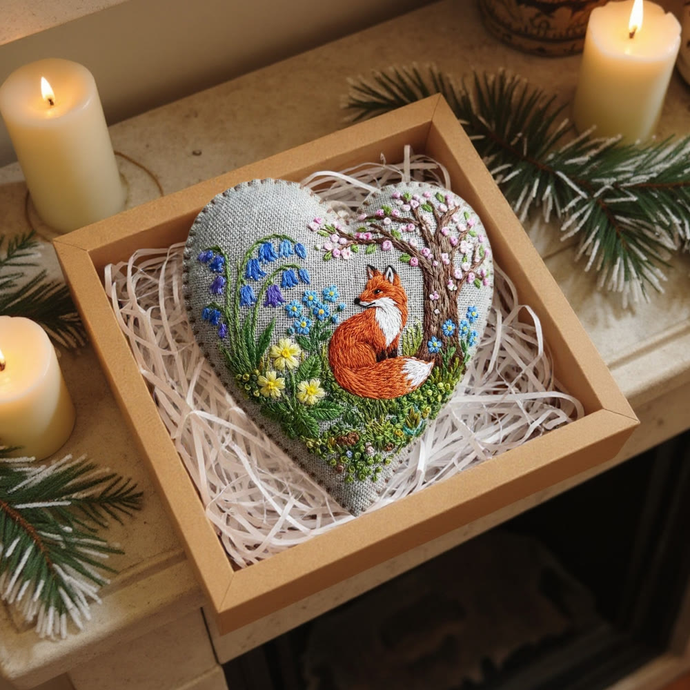 Rubbyoo Heart Embroidery Kit - Floral Fox | Animal Needlework Kit | Unique Hoop Art - image 4