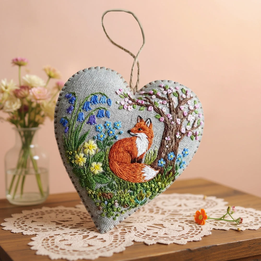 Rubbyoo Heart Embroidery Kit - Floral Fox | Animal Needlework Kit | Unique Hoop Art - image 2