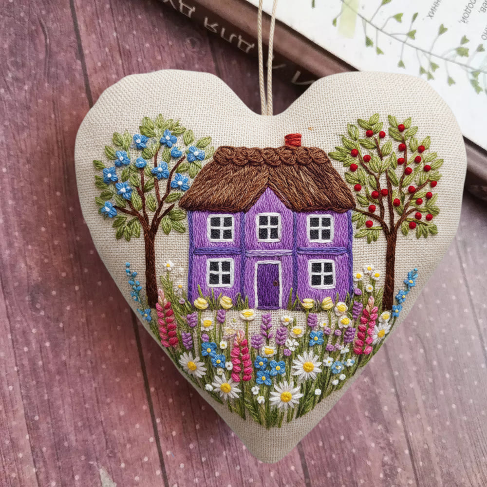 Rubbyoo Heart Embroidery Kit - Colorful Courtyard | Creative Stitch Craft | Perfect Wall Hanging  Art  - 6 inches hoop kit - image 1