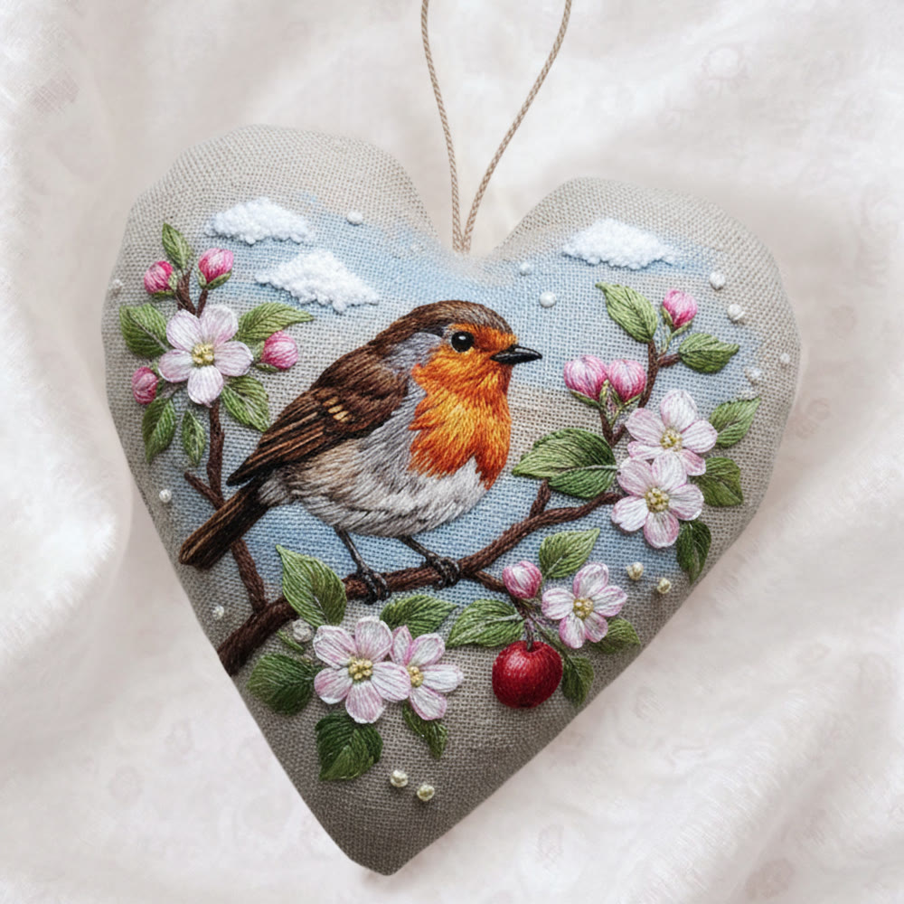 Rubbyoo Heart Embroidery Kit - Spring Robin | Lovely Animal Handmade Art | Perfect Bag Pendant - image 5