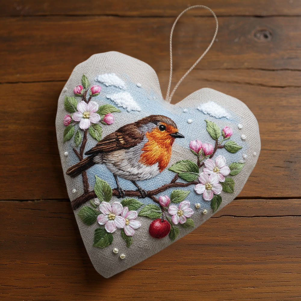 Rubbyoo Heart Embroidery Kit - Spring Robin | Lovely Animal Handmade Art | Perfect Bag Pendant - image 8