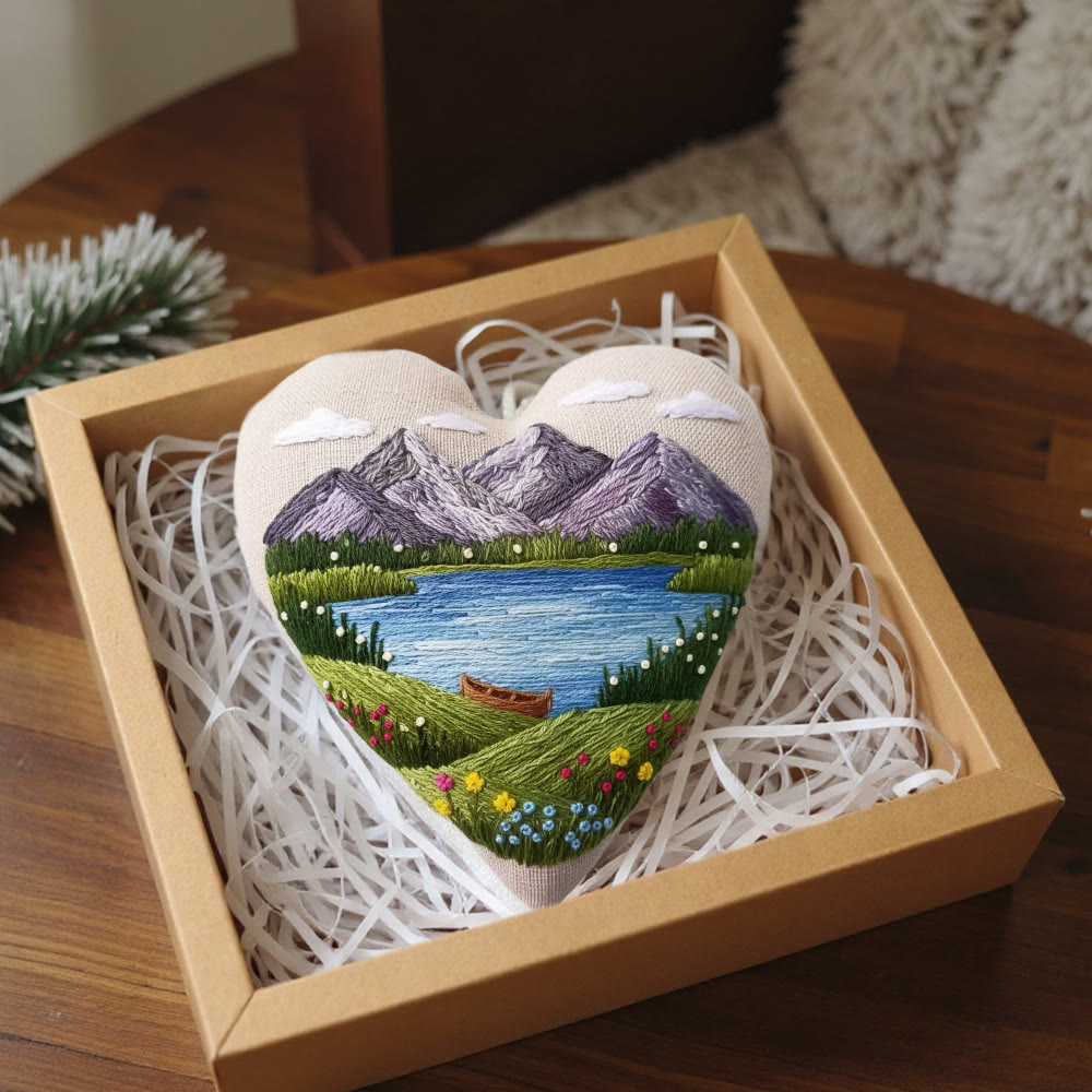 Rubbyoo Heart Embroidery Kit - Mountain And Lake | Wonderful Landscape Craft |  Diy Nature Stitch Art - image 3