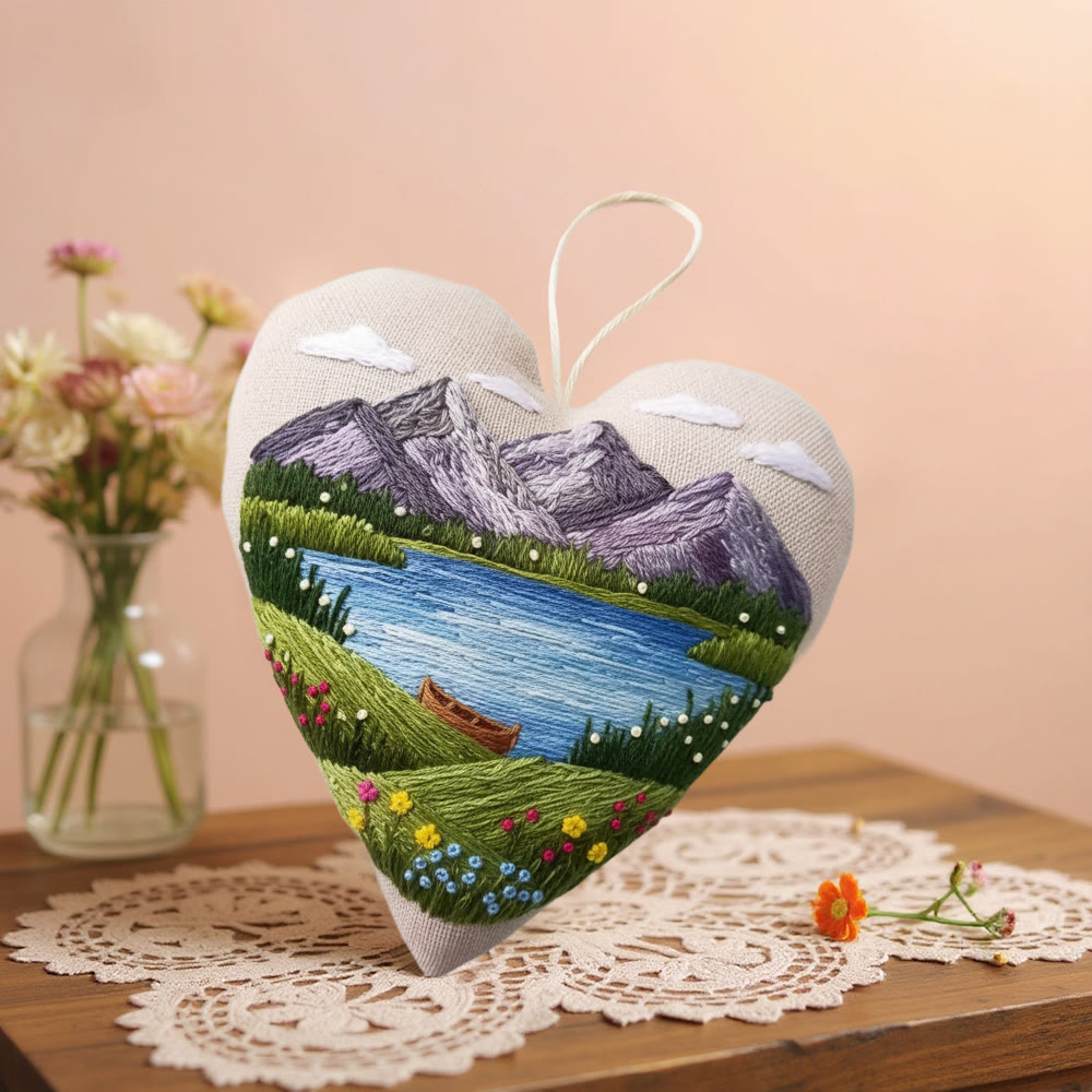 Rubbyoo Heart Embroidery Kit - Mountain And Lake | Wonderful Landscape Craft |  Diy Nature Stitch Art - image 2