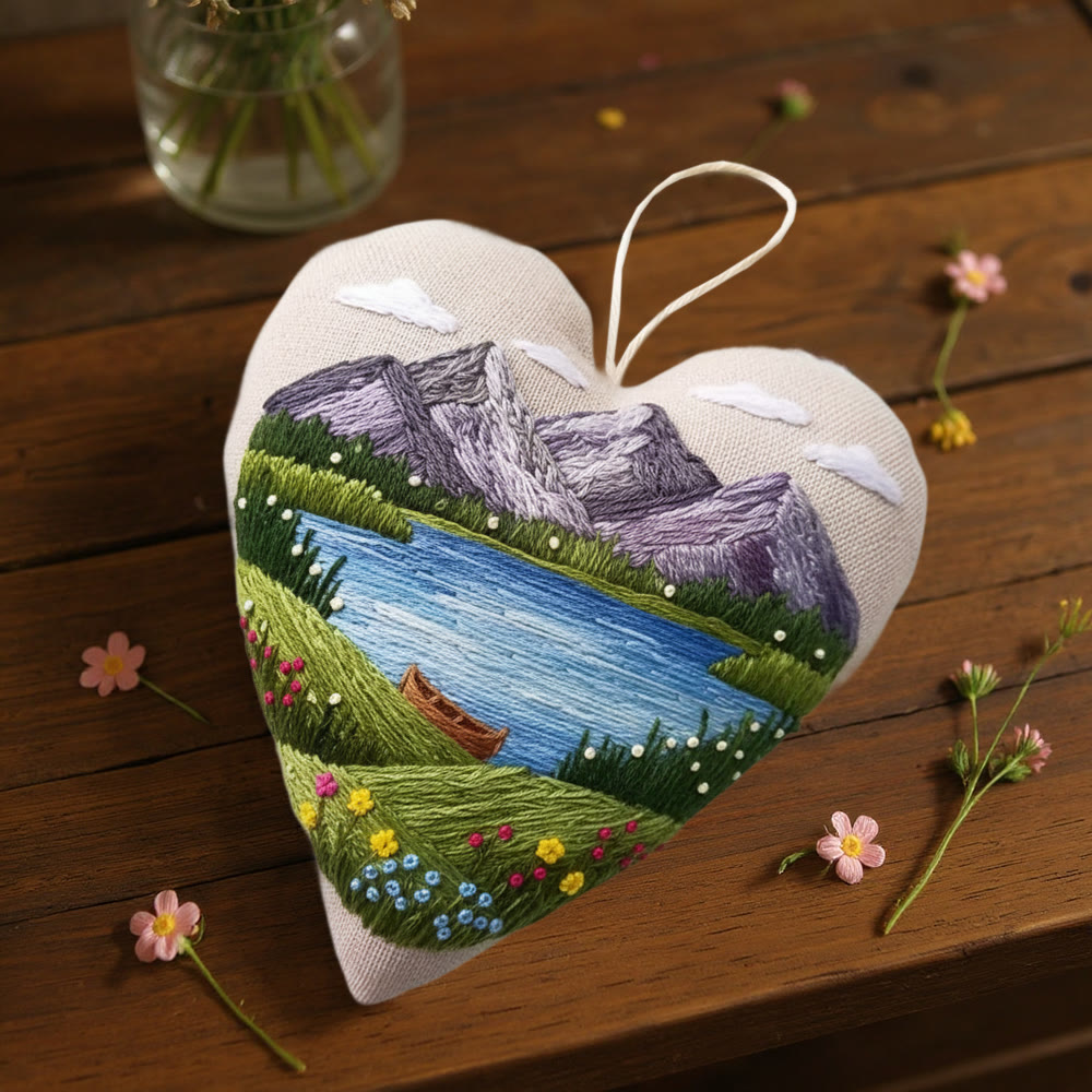 Rubbyoo Heart Embroidery Kit - Mountain And Lake | Wonderful Landscape Craft |  Diy Nature Stitch Art - image 5