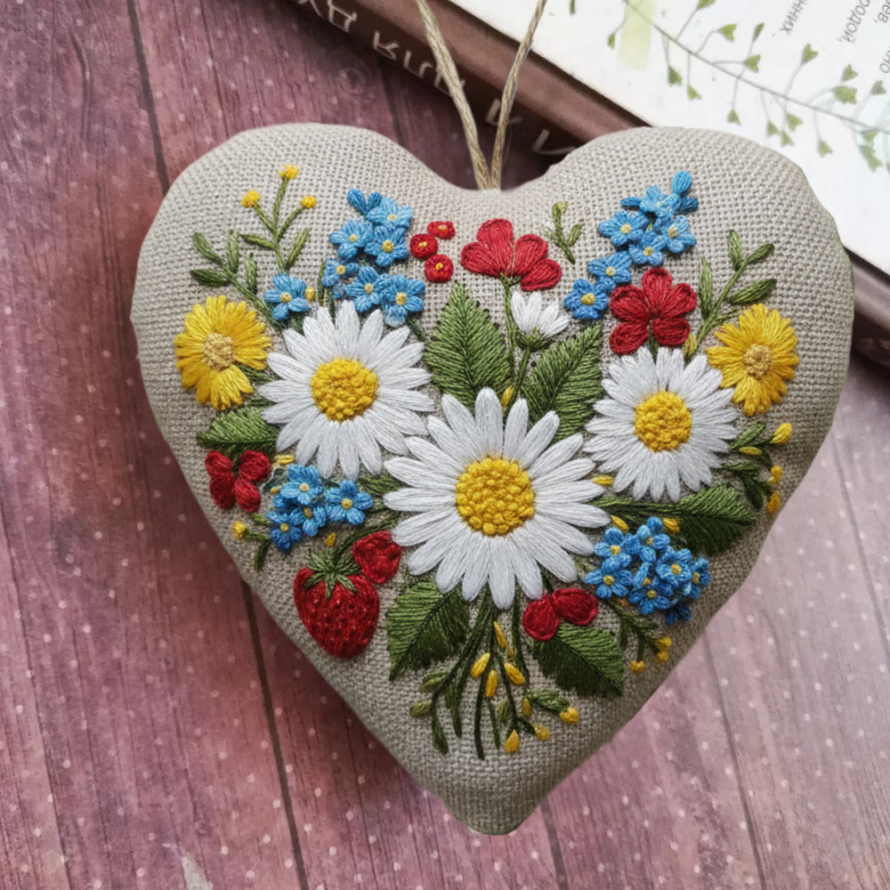 Rubbyoo Heart Embroidery Kit - Daisy Love | Floral Needle Craft | Easy Handmade Project - 6 inches hoop kit - image 1