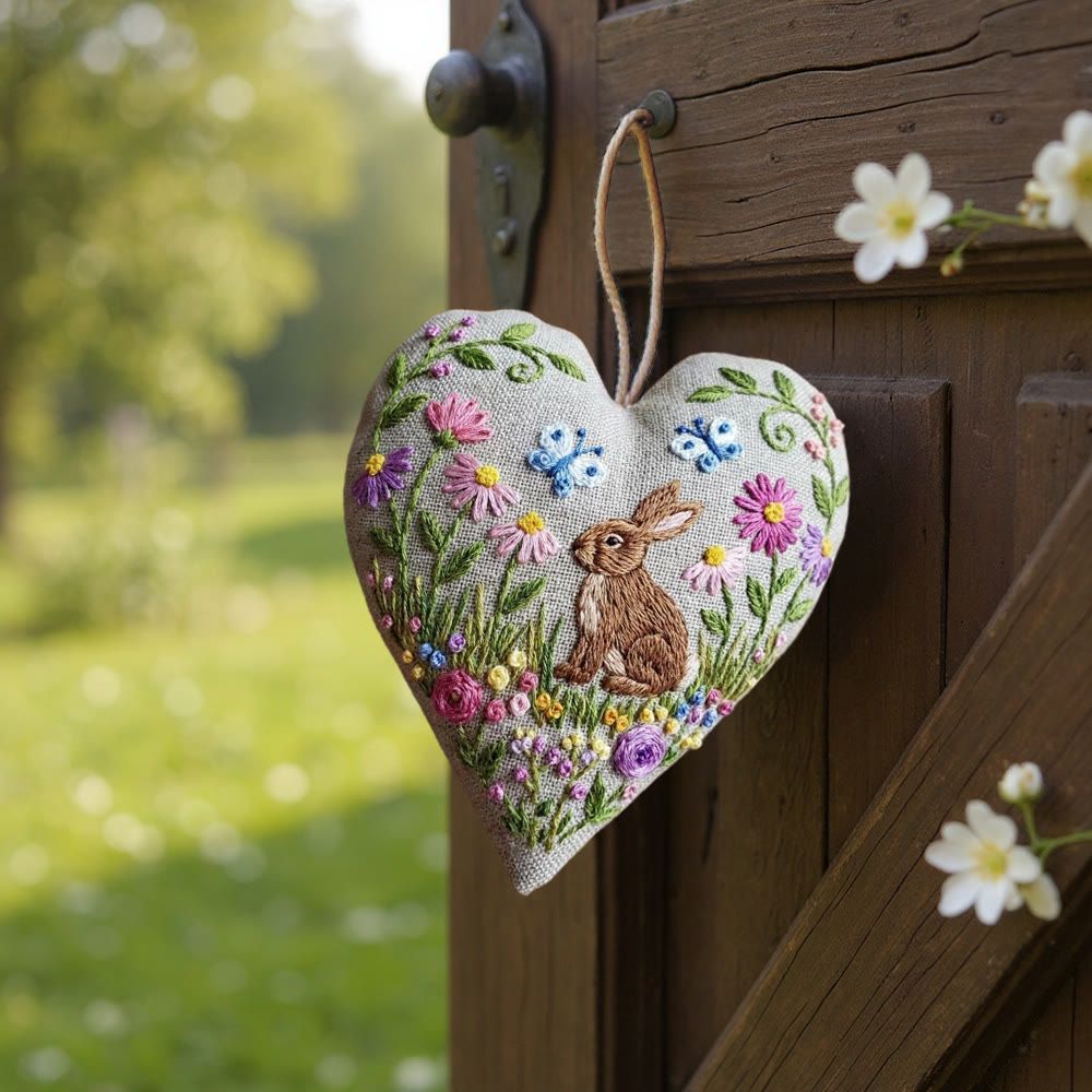 Rubbyoo Heart Embroidery Kit - Rabbit With Flowers | Diy Home Ornament | Unique Handmade Art - image 7