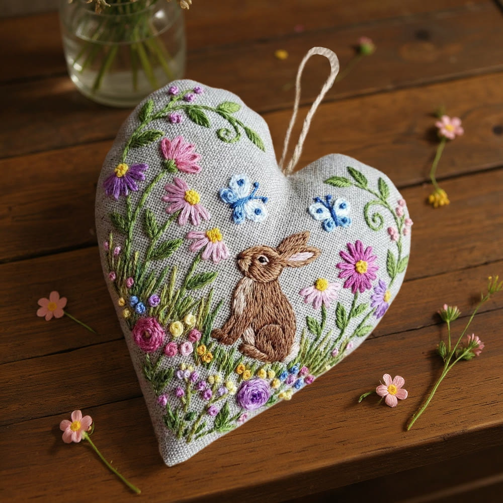 Rubbyoo Heart Embroidery Kit - Rabbit With Flowers | Diy Home Ornament | Unique Handmade Art - image 6