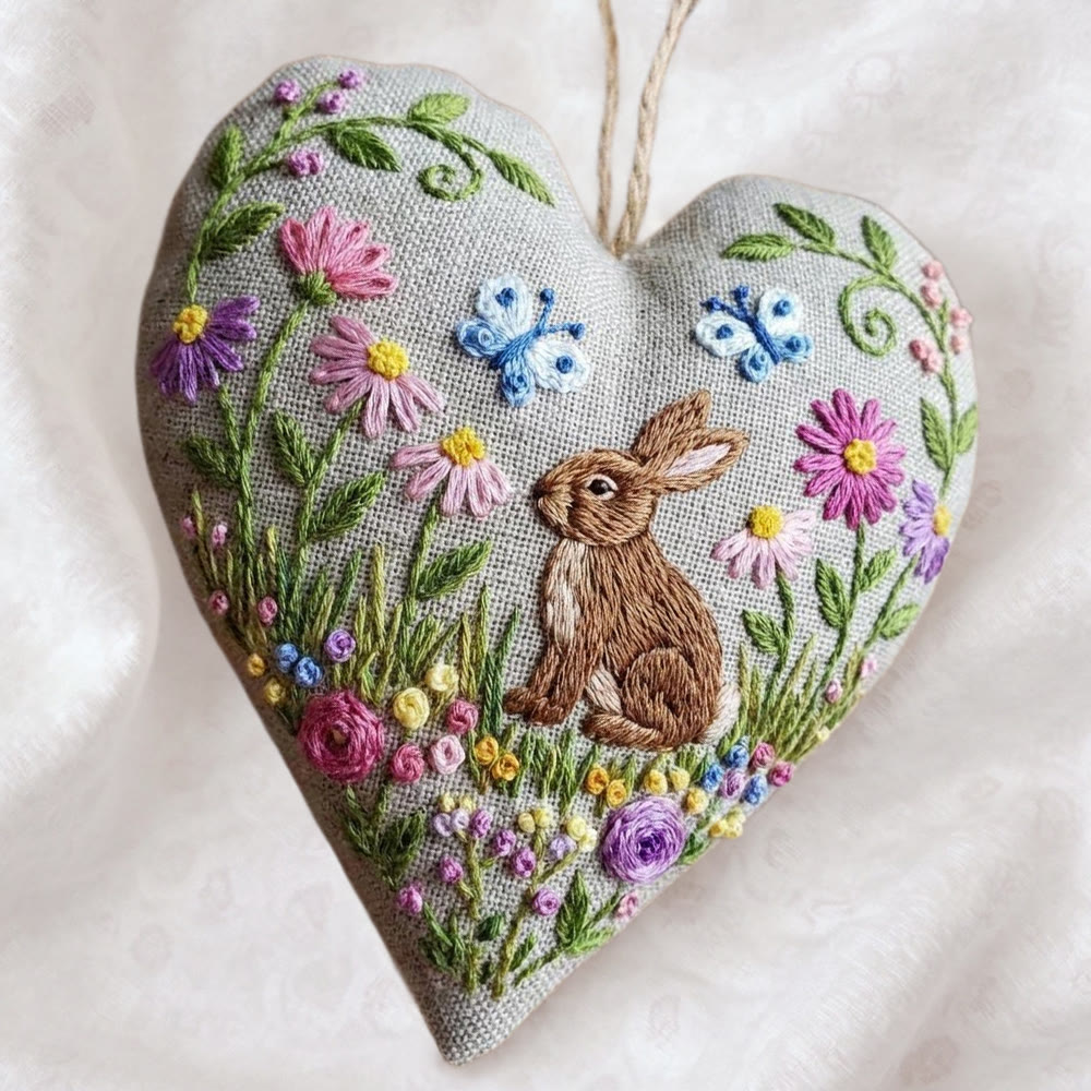 Rubbyoo Heart Embroidery Kit - Rabbit With Flowers | Diy Home Ornament | Unique Handmade Art - image 4