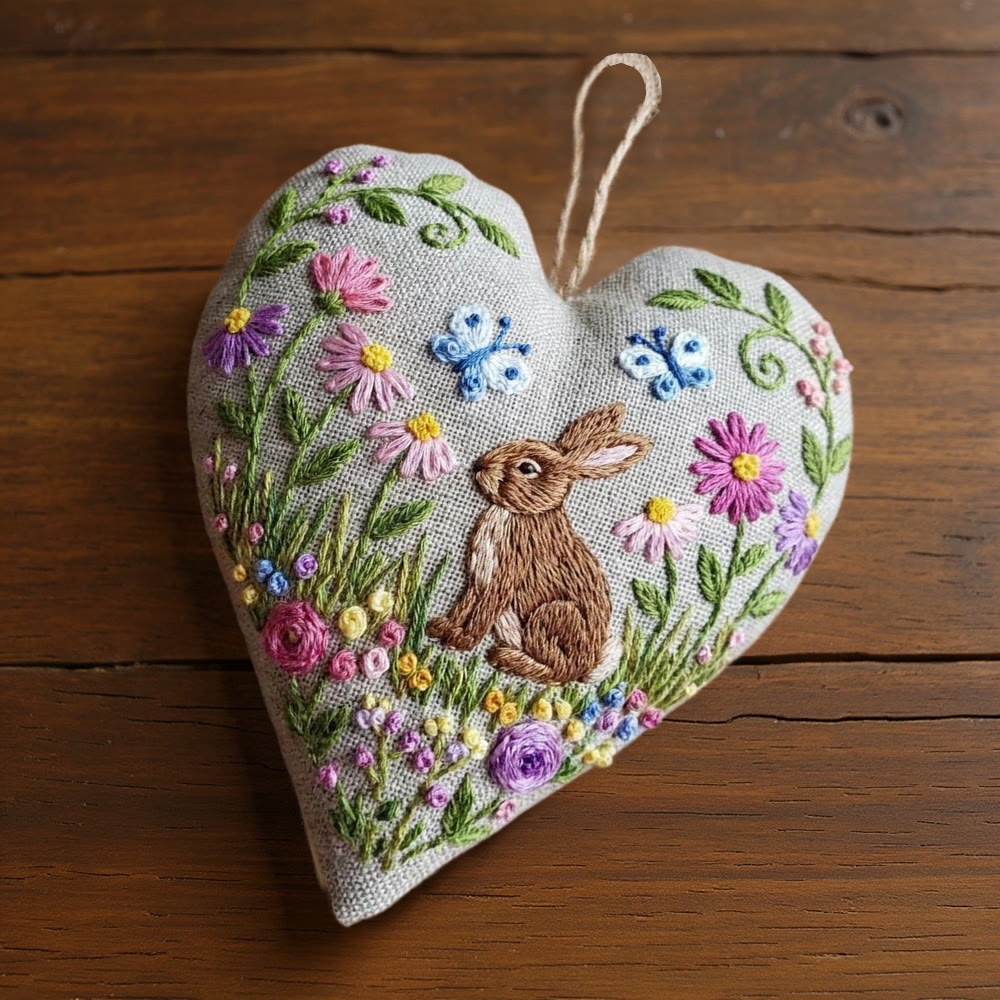 Rubbyoo Heart Embroidery Kit - Rabbit With Flowers | Diy Home Ornament | Unique Handmade Art - image 2