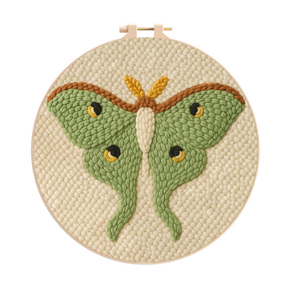 Lush Green Luna Moth Punch Needle Kit – Beginner-Ready DIY | Premier Gifting Pick - 8 inch Hoop Kit - image 1