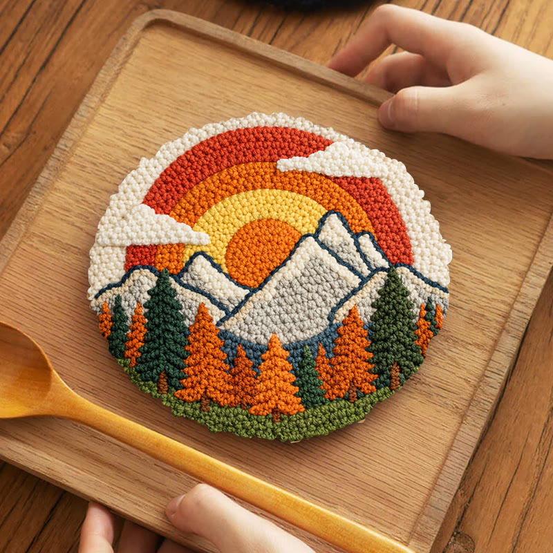 Vibrant Rainbow Mountain Sunrise Punch Needle Kit – Cheerful Handcraft Creation | Newbie-friendly Diy Project - 5 inch Coaster Kit - image 4