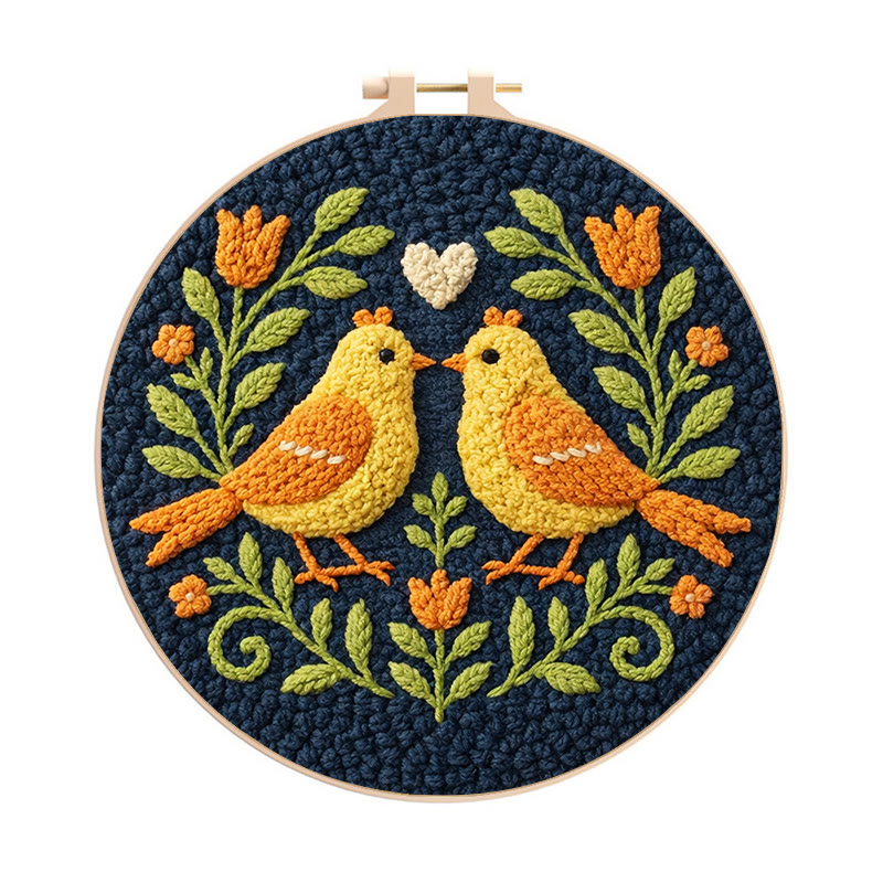 Heart-tethered Twin Birds Punch Needle Kit – Couple-focused Gifting Must-have | Warm Ambiance Decor - 8 inch Hoop Kit - image 1