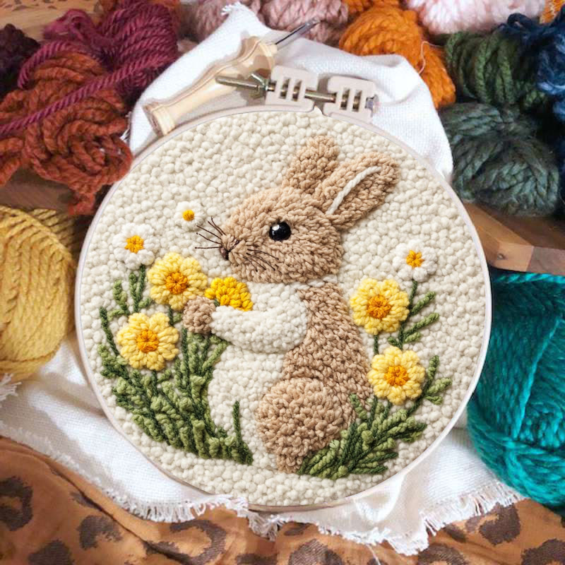 Daisy-snuggling Bunny Punch Needle Kit – Inventive Handcraft Creation | Newcomer-easy Diy Project - image 2