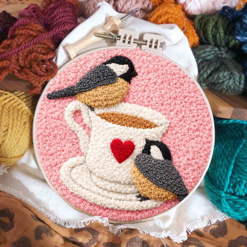 Blush Heart-cup Chickadees Punch Needle Kit – Essential Gifting Option | Heartwarming Decor Accent - image 2