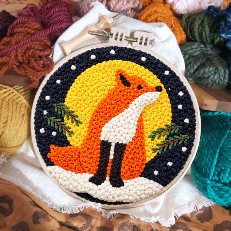 Wintry Moonlit Fox Punch Needle Kit – Top Gifting Choice | Cozy Warm Decor Pendant - image 2