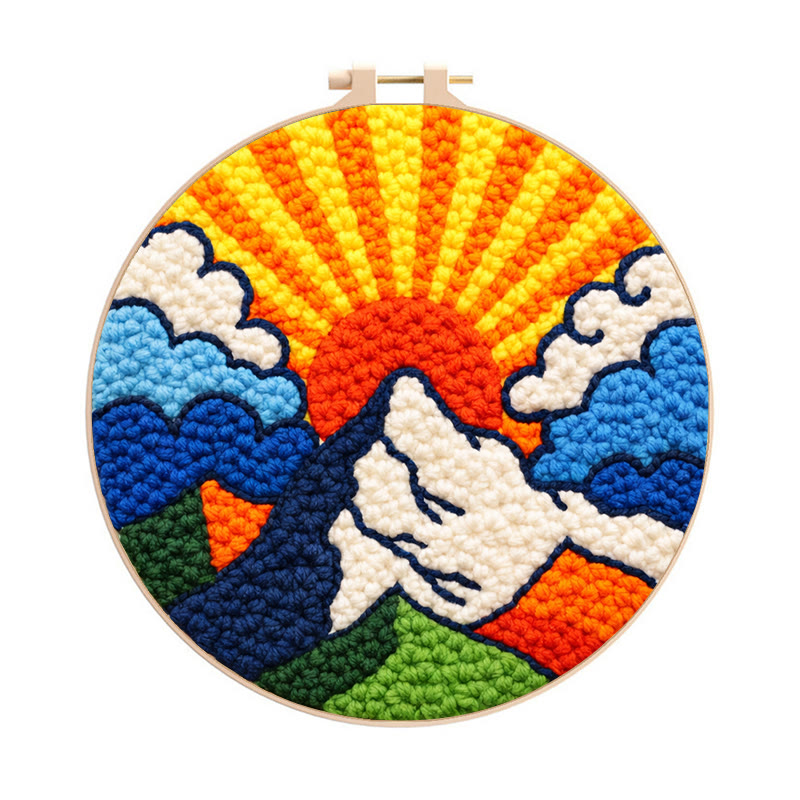 Vibrant Sunset Mountain Punch Needle Kit – New-edition Creative Diy | Fresh-concept Decor Piece - 8 inch Hoop Kit - image 1