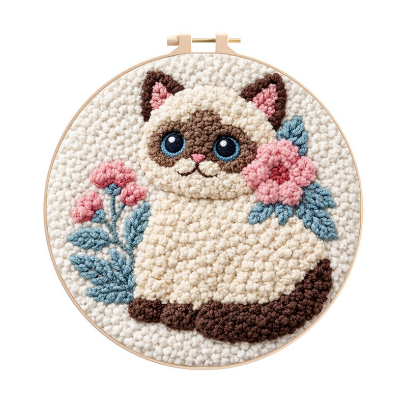 Blooming Fluffy Kitten Punch Needle Kit – Entry-Level DIY Starter | Fun Handcraft Creation - 8 inch Hoop Kit - image 1