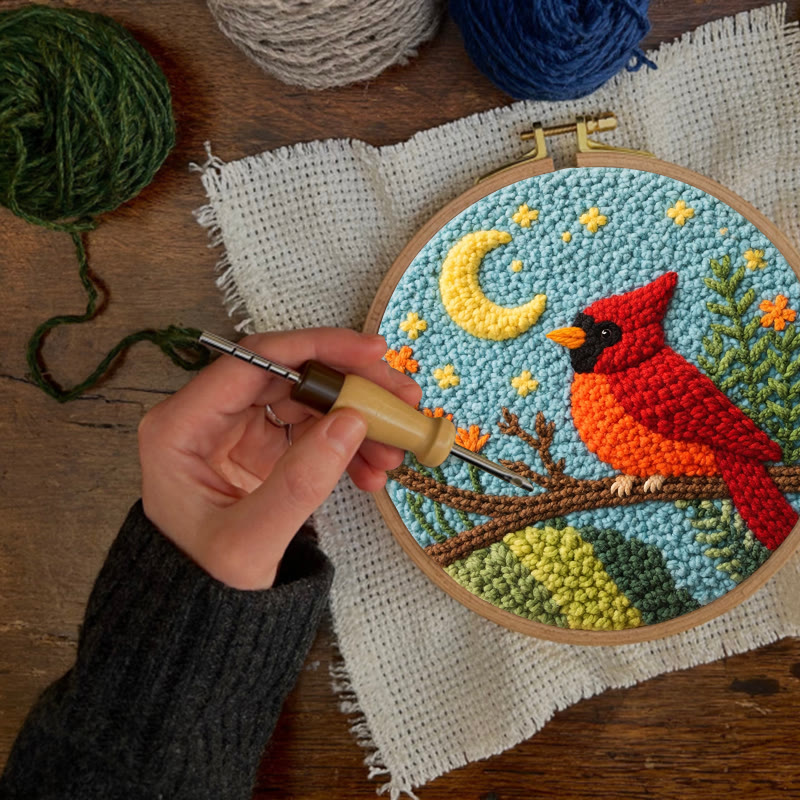 Moonlit Red Cardinal Punch Needle Kit – Thoughtful Gift for Her | Elegant Cozy Home Decor - image 2