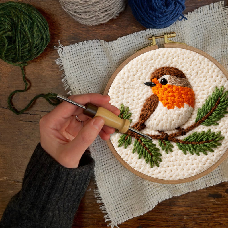 Cheerful Robin Branch Punch Needle Kit – Simple Handcraft Diy | Easy-to-make Decorative Pendant - image 3