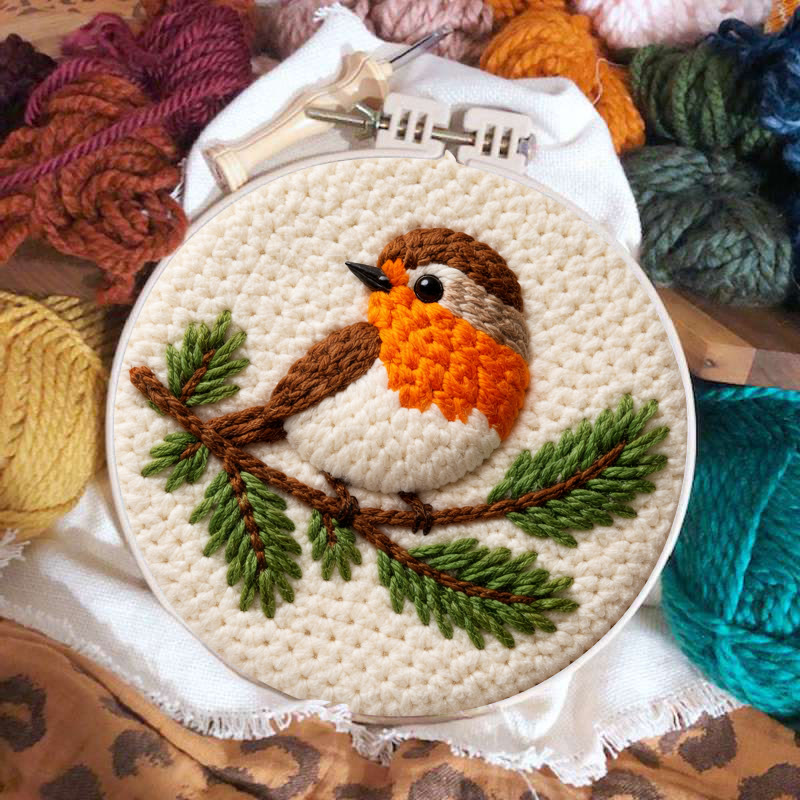 Cheerful Robin Branch Punch Needle Kit – Simple Handcraft Diy | Easy-to-make Decorative Pendant - image 2