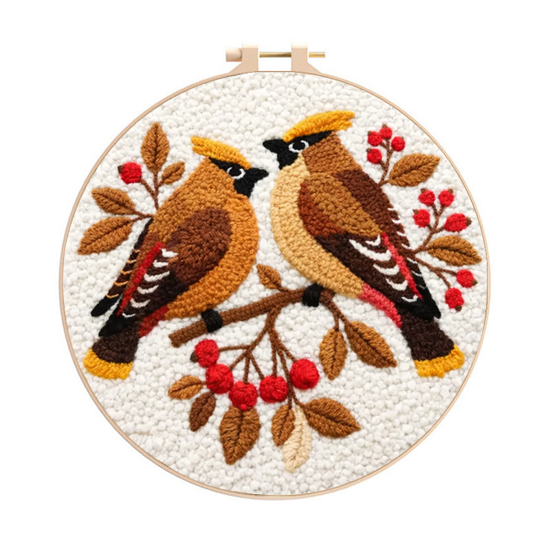 Berry Perched Birds Punch Needle Kit – Newcomer-Friendly DIY Starter | Best Gifting Choice - 8 inch Hoop Kit - image 1