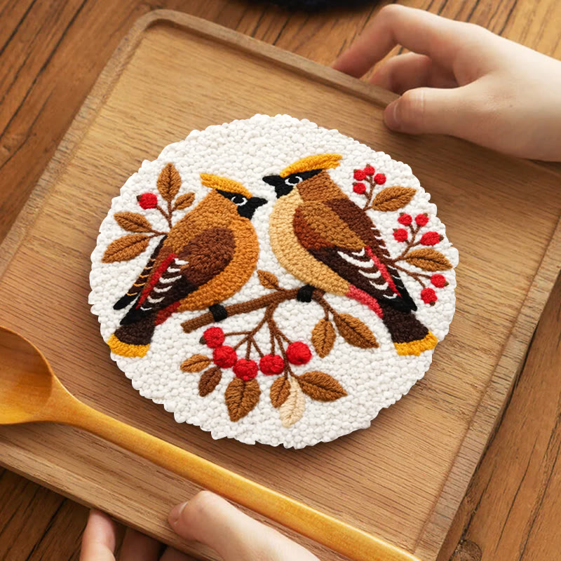 Berry Perched Birds Punch Needle Kit – Newcomer-Friendly DIY Starter | Best Gifting Choice - 5 inch Coaster Kit - image 4