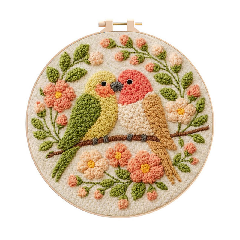 Pastel Love Birds Punch Needle Kit – Top Gifting Selection | Exquisite Handcraft Piece - 8 inch Hoop Kit - image 1