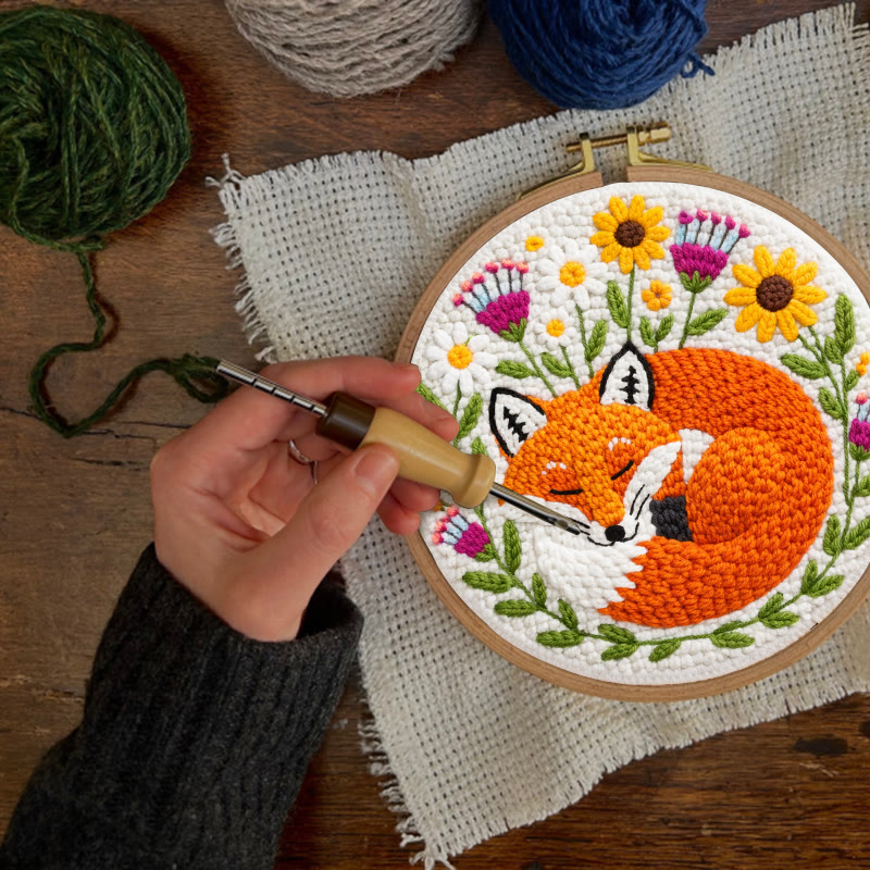 Snuggly Dozing Fox Floral Punch Needle Kit – Leading Gifting Option | Refined Artisanal Handcraft - image 3