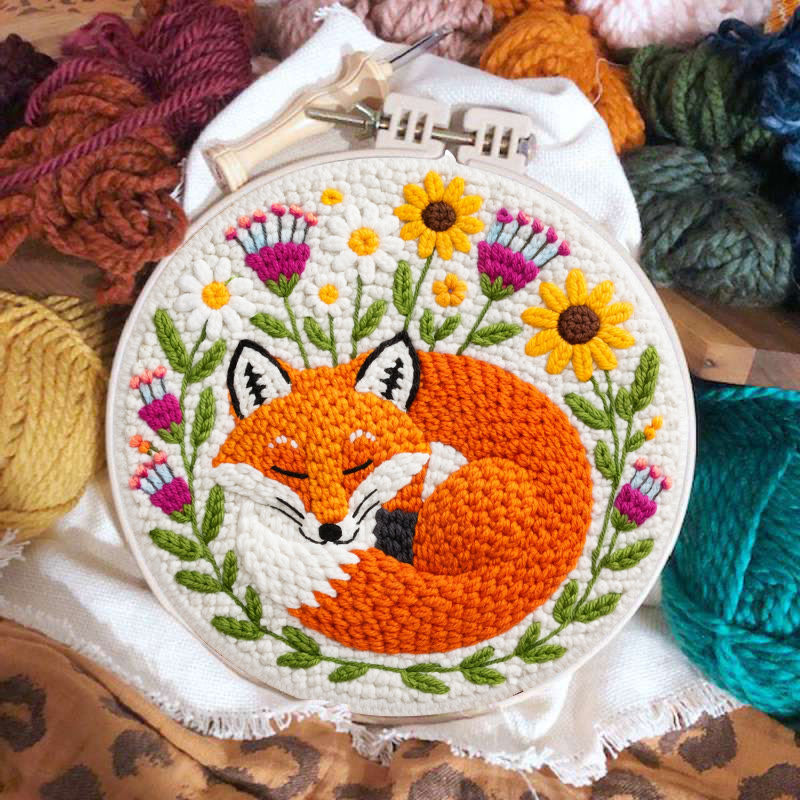 Snuggly Dozing Fox Floral Punch Needle Kit – Leading Gifting Option | Refined Artisanal Handcraft - image 2