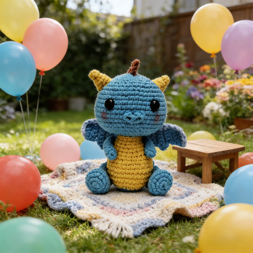 Diy Handmade Blue Dragon Crochet Kit - Mini Fantasy Toy | Unique Handmade Gifts For Kid  - Diy Handmade Blue Dragon Crochet Kit - image 1