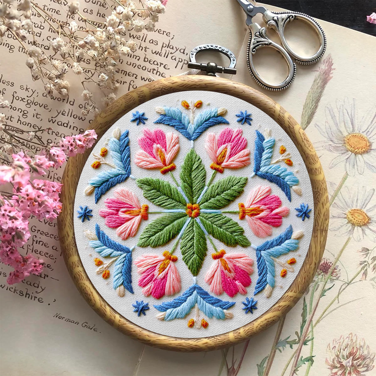 Rubbyoo Embroidery Kit - Floral Mandala | Easy Stitch Art | Perfect Craft For Diy Beginner  - image 3