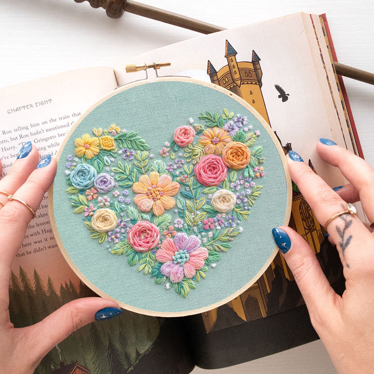 Rubbyoo Embroidery Kit - Blooming Love | Unique Floral Heart | Handmade Gifts For Mother - image 2