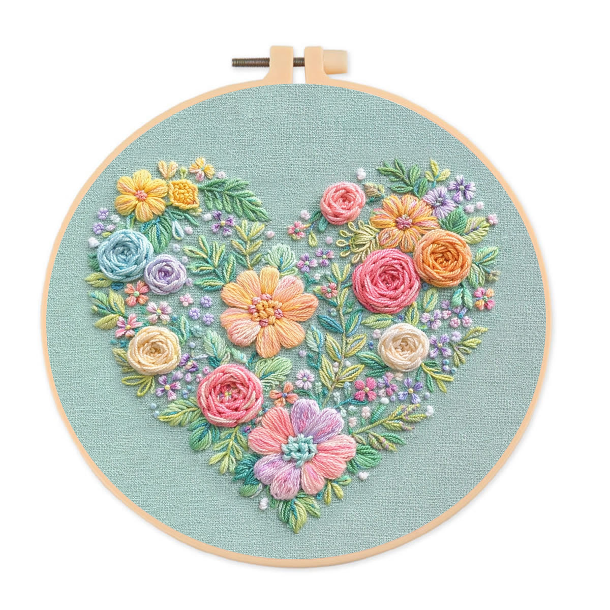 Rubbyoo Embroidery Kit - Blooming Love | Unique Floral Heart | Handmade Gifts For Mother - 20*20cm - image 1
