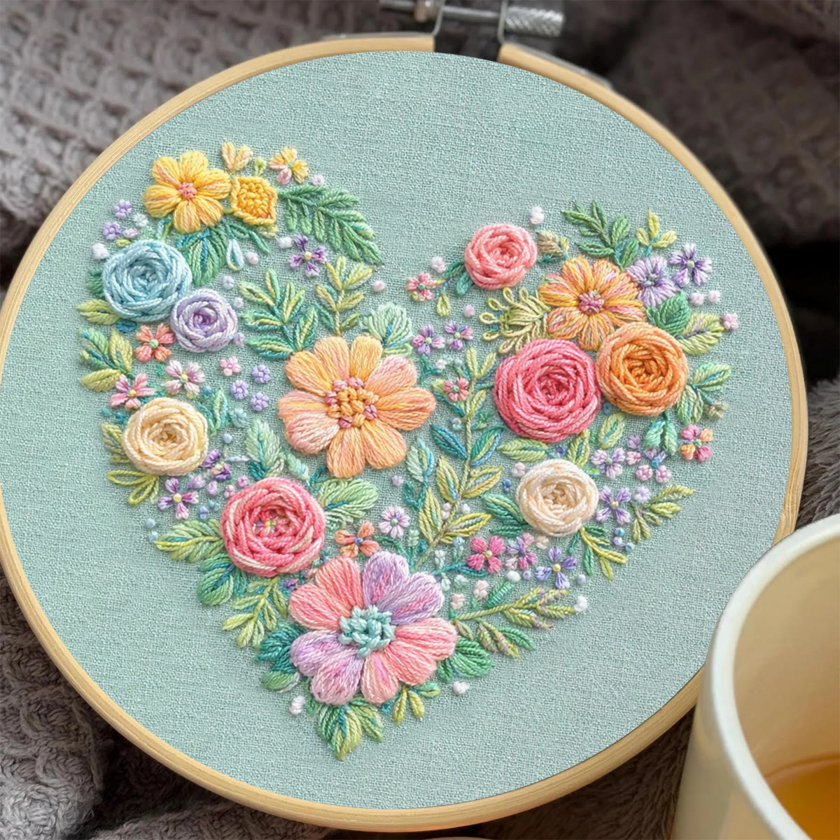 Rubbyoo Embroidery Kit - Blooming Love | Unique Floral Heart | Handmade Gifts For Mother - image 6