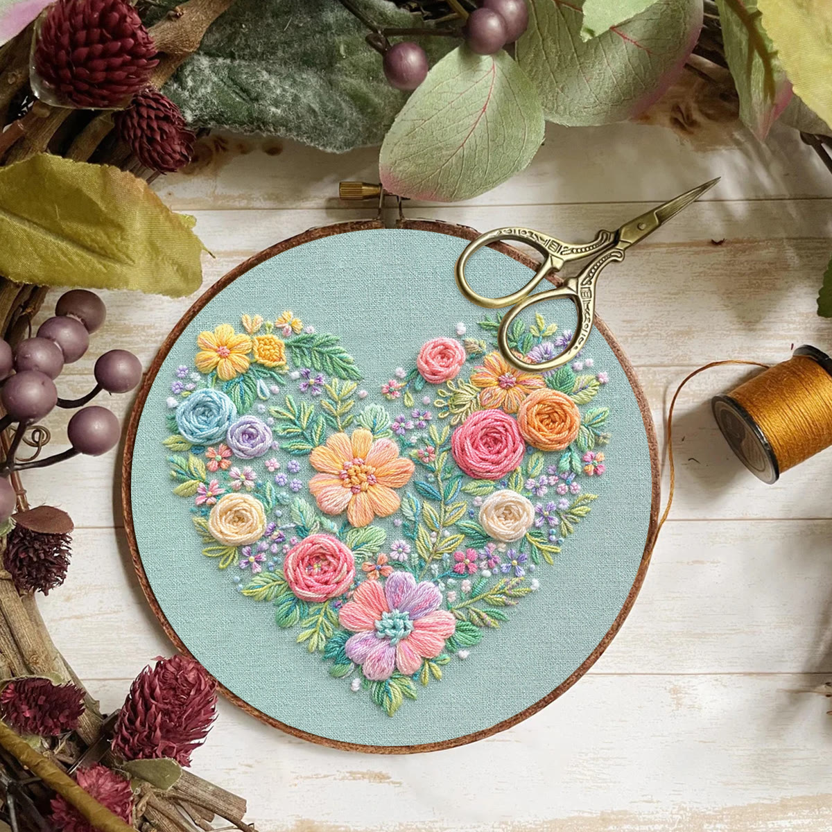 Rubbyoo Embroidery Kit - Blooming Love | Unique Floral Heart | Handmade Gifts For Mother - image 5