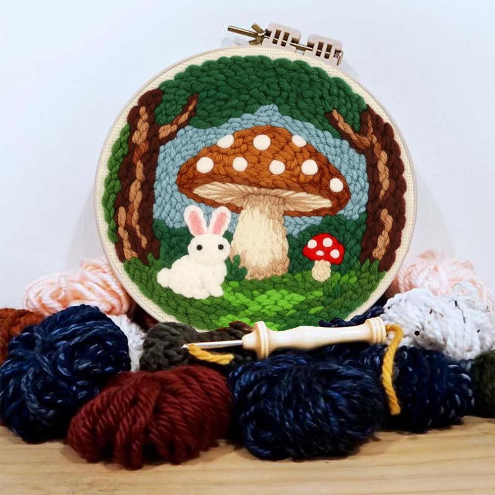 Whimsical Forest Bunny Mushroom Punch Needle Kit – Gift for Handcraft Enthusiasts | Warm Cute Home Decor - image 2