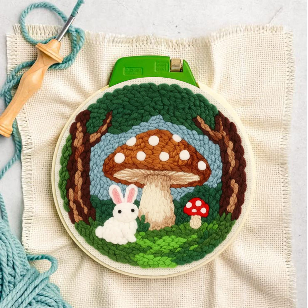 Whimsical Forest Bunny Mushroom Punch Needle Kit – Gift for Handcraft Enthusiasts | Warm Cute Home Decor - image 3